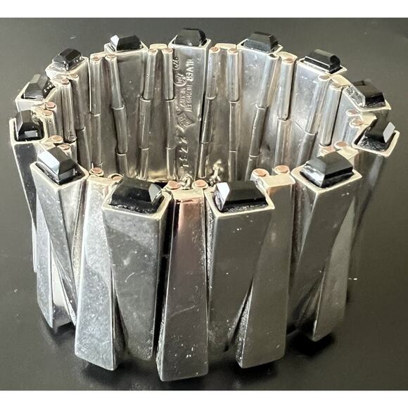 Antonio Pineda Taxco Mexico Sterling Silver Obsidian Matchstick Bracelet 195g - Picture 7 of 10